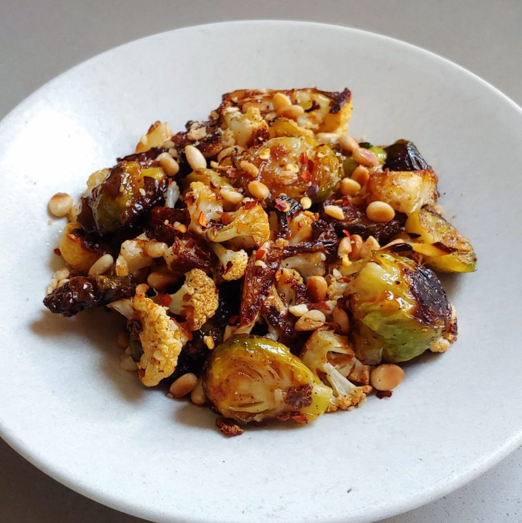 Roasted Cauliflower & Brussel Sprouts w/ Miso-Bagoong Sauce